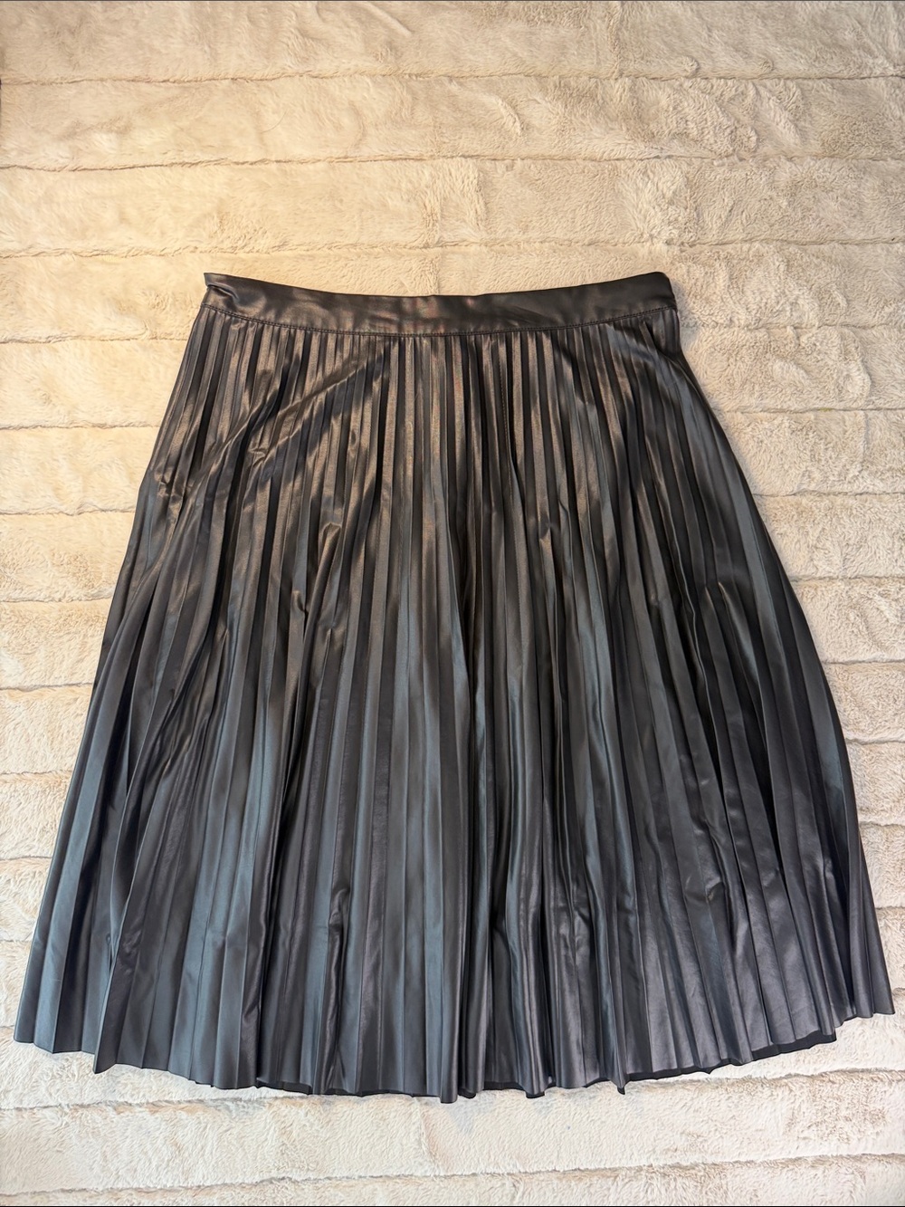 Limited Dark Academia Pleated Black Faux Leather Look Petite Skirt, Large